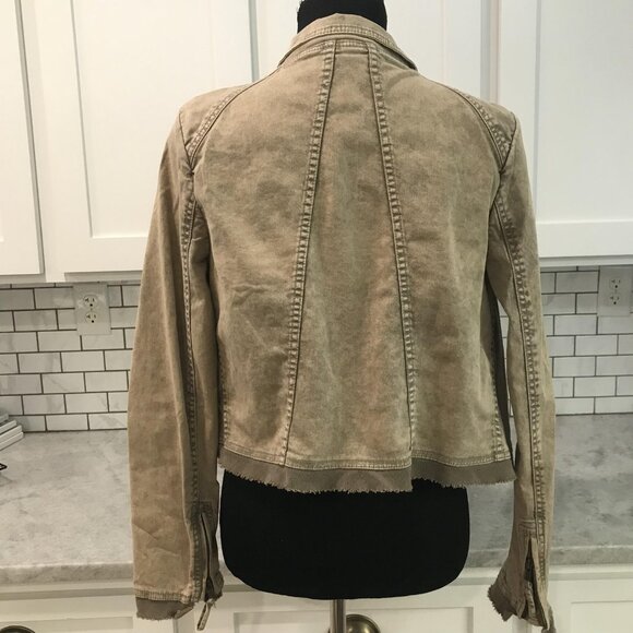 Free People Jacket Womens Small Brown Drape Front Raw Hem Distressed Zip Pockets - Picture 5 of 9